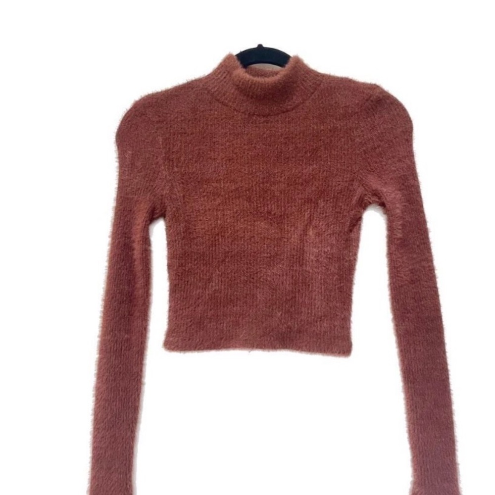 Zara Warm Brown Cropped Turtleneck Sweater - Picture 1 of 3